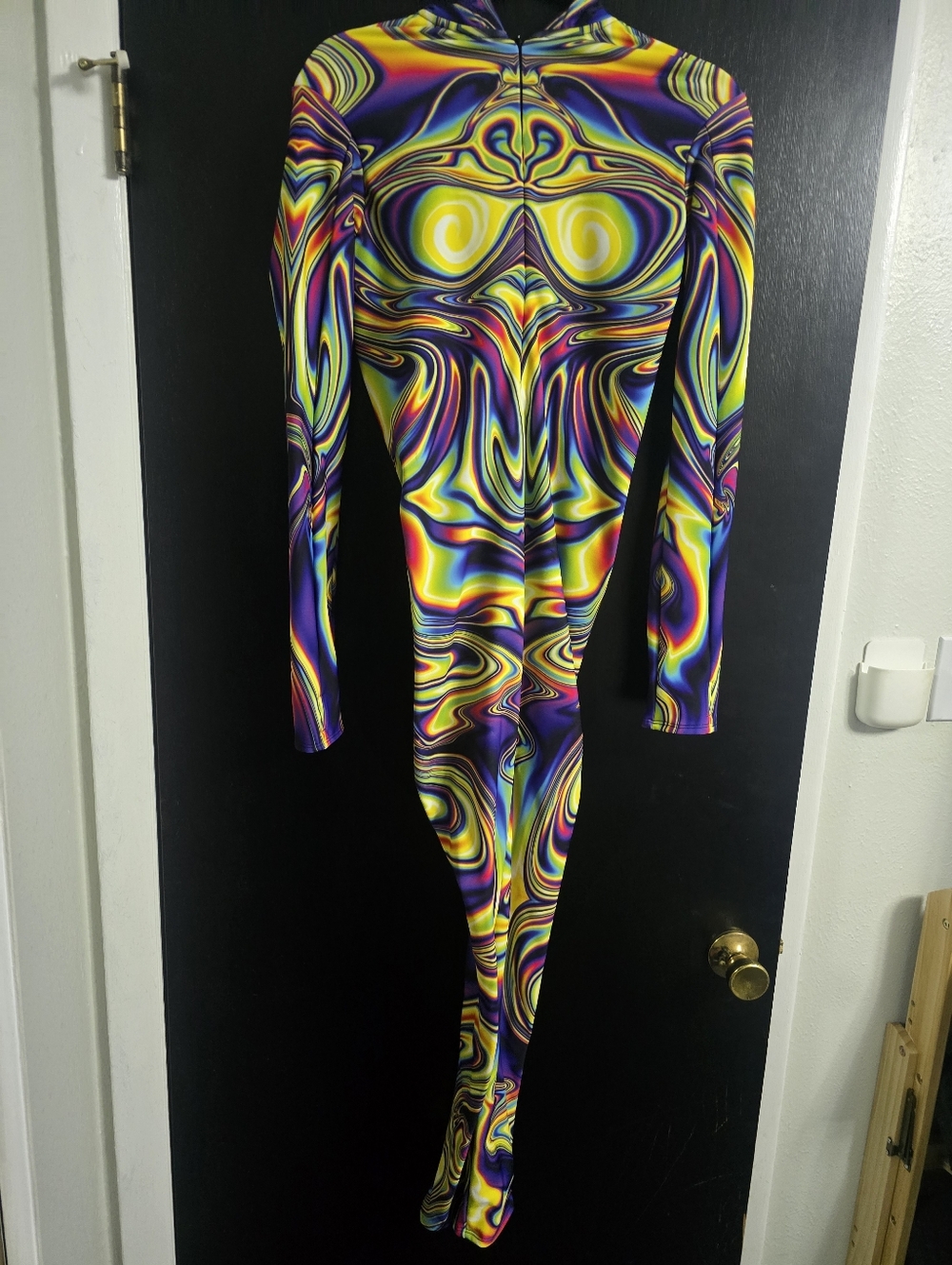 Bandika - Fleece-lined Hooded Psychedelic Swirl Full-Body Catsuit